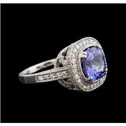 4.26 ctw Tanzanite and Diamond Ring - 14KT White Gold