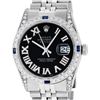 Image 1 : Rolex Mens Stainless Steel Black Roman Diamond & Sapphire Datejust Wristwatch Wi