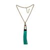 Image 1 : Leather Tassel Chain Necklace - Gold Plated