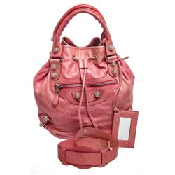 Balenciaga Pink Anthracite Leather Giant 21 PomPom Bag