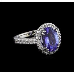 4.18 ctw Tanzanite and Diamond Ring - 14KT White Gold
