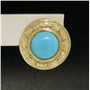 Image 4 : 14k Yellow Gold Round Bezel Set Turquoise Button Earrings