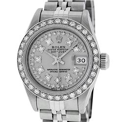 Rolex Ladies Stainless Steel Slate Grey Diamond Datejust Wristwatch