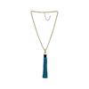 Image 1 : Leather Tassel Square Pendant Chain Necklace - Gold Plated