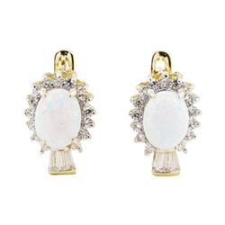 Lab Created Opal and Cubic Zirconia Earrings - 14KT Yellow Gold