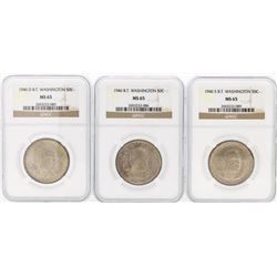 Set of (3) 1946/D/S Booker T. Washington Memorial Half Dollar Coins NGC MS65