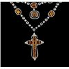 Image 2 : 11.41 ctw Orange Sapphire and Diamond Necklace - 18KT White Gold