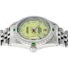 Image 8 : Rolex Mens Stainless Steel Yellow MOP & Emerald Datejust Wristwatch