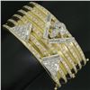 Image 8 : 14k Two Tone Gold Ribbed 6.25" 12 ctw Diamond Wide Bangle Cuff Bracelet