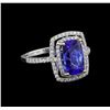 Image 1 : 3.70 ctw Tanzanite and Diamond Ring - 18KT White Gold