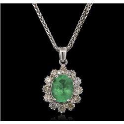 2.52 ctw Emerald and Diamond Pendant With Chain - 14KT White Gold