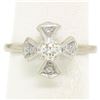 Image 1 : 14k White Gold European Cut Diamond Solitaire Ring w/ Single Cut Accents