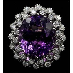 12.15 ctw Amethyst and Diamond Ring - 14KT White Gold