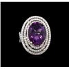 Image 2 : 14KT Two-Tone Gold 8.70 ctw Amethyst and Diamond Ring