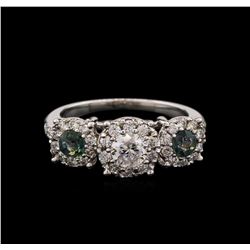 1.02 ctw Diamond and Sapphire Ring - 14KT White Gold