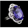 Image 1 : GIA Cert 25.82 ctw Tanzanite and Diamond Ring - 14KT White Gold