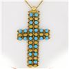 Image 4 : 18k Yellow Gold  Flexible Movable Turquoise Bead Cross Pendant Chain