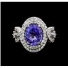 Image 2 : 4.45 ctw Tanzanite and Diamond Ring - 14KT White Gold