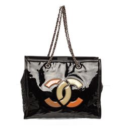 Chanel Black Patent Leather CC Lipstick Tote Bag