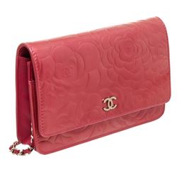 Chanel Pink Patent Leather Camellia Wallet On Chain WOC Bag