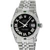 Image 1 : Rolex Mens Stainless Steel Black Roman Diamond & Emerald Datejust Wristwatch Wit