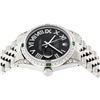 Image 2 : Rolex Mens Stainless Steel Black Roman Diamond & Emerald Datejust Wristwatch Wit