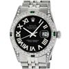 Image 6 : Rolex Mens Stainless Steel Black Roman Diamond & Emerald Datejust Wristwatch Wit