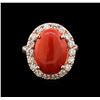 Image 2 : 4.80 ctw Red Coral and Diamond Ring - 14KT Rose Gold