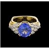 Image 2 : 6.35 ctw Tanzanite and Diamond Ring - 14KT Yellow Gold