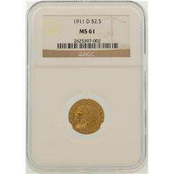1911-D $2.5 Indian Head Quarter Eagle Gold Coin NGC MS61