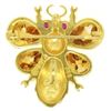 Image 5 : 14k Yellow Gold Pear Cut Citrine & Ruby Eye Bee Fly Brooch Pendant