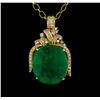 Image 1 : 14KT Yellow Gold GIA Certified 50.88 ctw Emerald and Diamond Pendant With Chain