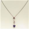 Image 2 : 14K White Gold Heart Amethyst Tourmaline Pink Sapphire Diamond Dangle Pendant