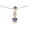 Image 3 : 14K White Gold Heart Amethyst Tourmaline Pink Sapphire Diamond Dangle Pendant