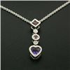 Image 4 : 14K White Gold Heart Amethyst Tourmaline Pink Sapphire Diamond Dangle Pendant