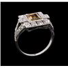 Image 4 : 1.20 ctw Fancy Light Brown Diamond and White Sapphire Ring - Platinum