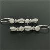 Image 3 : 14k White Gold & Diamond Long Dangle EarringsPave Ribbons & Flower Clusters