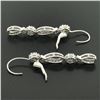 Image 4 : 14k White Gold & Diamond Long Dangle EarringsPave Ribbons & Flower Clusters