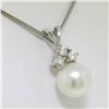 Image 3 : 14k White Gold 0.48 ctw VS Diamond Large 12mm Pearl Pendant w/ 18" Chain