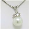 Image 4 : 14k White Gold 0.48 ctw VS Diamond Large 12mm Pearl Pendant w/ 18" Chain