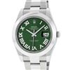 Image 1 : Rolex Mens SS 41MM Green Roman Diamond Datejust 2 Oyster Band Wristwatch With Bo