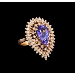 14KT Rose Gold 4.05 ctw Tanzanite and Diamond Ring