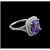 Image 1 : 4.12 ctw Tanzanite and Diamond Ring With Chain - 14KT White Gold
