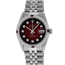 Rolex Mens Stainless Steel Red Vignette Diamond & Ruby Datejust Wristwatch