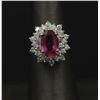 Image 6 : 3.66 Carat Round Cut Rubellite Diamonds Oval Cut Flower Ring 14k White Gold