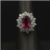 Image 8 : 3.66 Carat Round Cut Rubellite Diamonds Oval Cut Flower Ring 14k White Gold