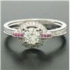 Image 7 : 14k Solid White Gold 0.85 ctw Round Pave Set Diamond & Pink Sapphire Halo Ring