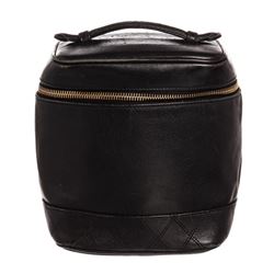 Chanel Black Quilted Lambskin Leather Vanity Case