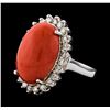 Image 1 : 9.80 ctw Coral and Diamond Ring - 14KT White Gold