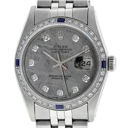 Rolex Mens Stainless Steel Meteorite Diamond And Sapphire Datejust Wristwatch